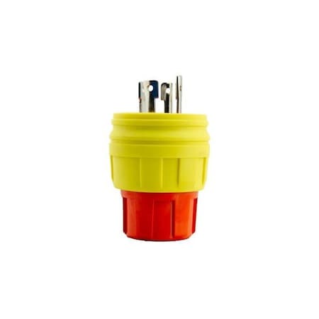 Ericson Watertight Locking Plug, L15-30P, 30 A, 250V AC, Three Phase, 3 Pole, Yellow 2522-PW6P-AM