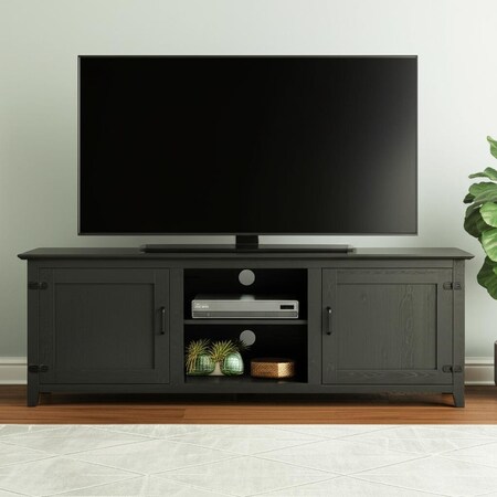 Homeroots 70" Black Wood Enclosed and Open Storage TV Stand 632585