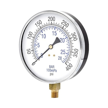 Zoro Select Pressure Gauge, 1/4 in NPT, Bottom Location 101D-454I