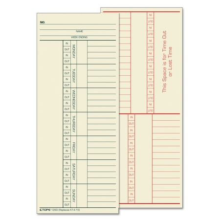 Tops Time Card, Named Days, 3 3/8x8 1/4, PK500 1260