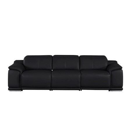 Homeroots 107" Black Top Grain Leather Reclining USB Sofa 643696