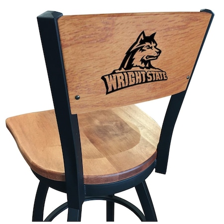 Holland Bar Stool Co 25" Blk Wrinkle Wright State Swivel Bar Stool, Laser Engraved Back L03825BWMedMplAWrtStUMedMpl