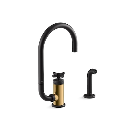 Kohler Billet Single-handle bar sink faucet with two-function extended-reach spout and side sprayer 28675-3-BMB