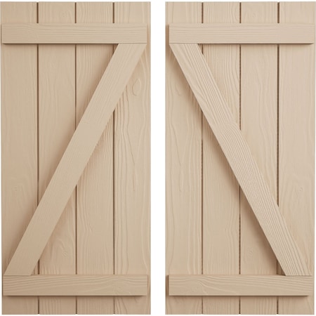 Ekena Millwork Rustic Four Board Joined Board-n-Batten Sandblasted Faux Wood Shutters w/Z-Board, 22W x 48H, PR SHUBJZ22X48SDPR
