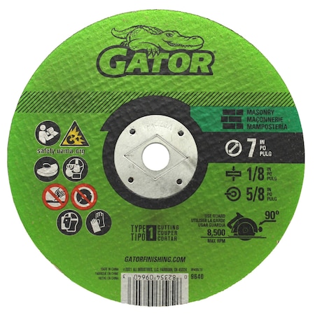 Gator Finishing 7 in. X 1/8 in. X 5/8 in. Masonry Cut-Off Wheel, Type 1 9640