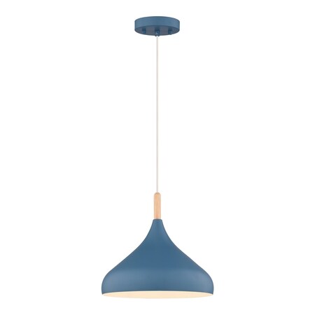 Vaxcel Lina 1-Light Ocean Blue and Rubberwood Metal Shade Pendant, Plug-In Swag Light, 12.5 in. Wide P0486