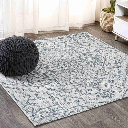 Jonathan Y Estrella Bohemian Medallion Textured Weave Teal/Gray 5 ft Square Indoor/Outdoor Area Rug SMB105C-5SQ
