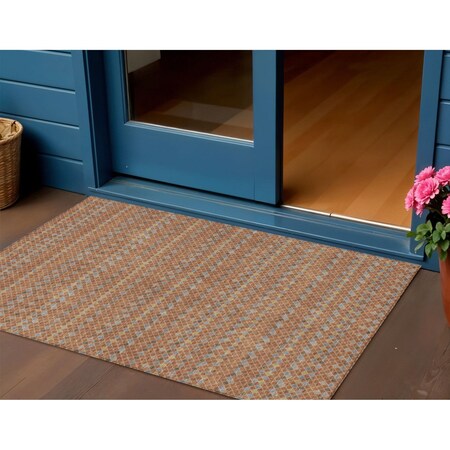 Homeroots 3' X 5' Orange And Taupe Striped Washable Indoor Outdoor Area Rug 610558