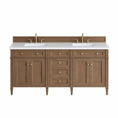 James Martin Vanities Brittany 72" Double Vanity, Pecan w/ 3 CM White Zeus Silestone Top 655-V72-PCN-3WZ