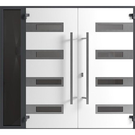 Vdomdoors Front Exterior Prehung Aluminum Double Doors Ronex0131 Black Enamel 1 Sidelight Mirrored Clear RONEX0131DEXD-BLK-W72+14xH96-RH-I