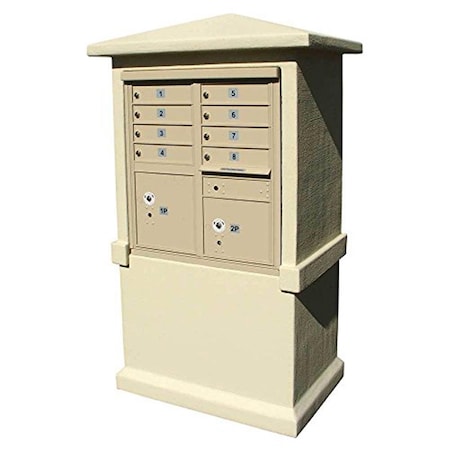 Qualarc Estateview Stucco CBU Mailbox Center, Tall Pedestal - Sandstone EVMC-TALL-SS