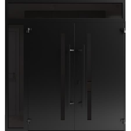 Vdomdoors Front Exterior Prehung Aluminum Double Doors Ronex1033 Teak Mirrored Clear Glass 1 Sidelight and RONEX1033DEXD-OAK-W72+12xH80+14-RH-I