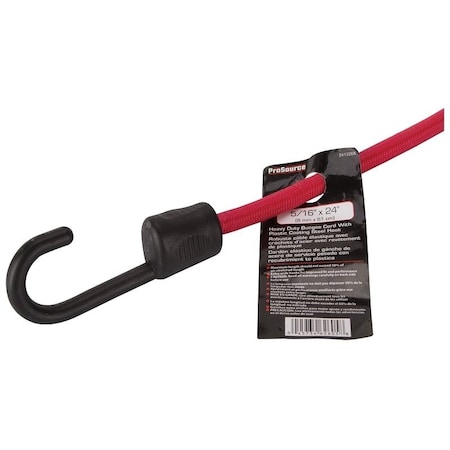 Prosource Stretch Cord, 8 mm Dia, 24 in L, Red, Hook End FH64082