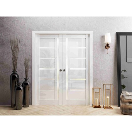 Sartodoors Sliding Double Pocket Doors 84x80 inches White Solid Core Modern Interior QUADRO4088DP-GLOS-84