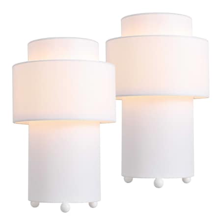 Jonathan Y Franklin 17.5 in. Modern Minimalist Fabric Stacked Cylinder LED Table Lamp, White, 2PK JYL5609A-SET2