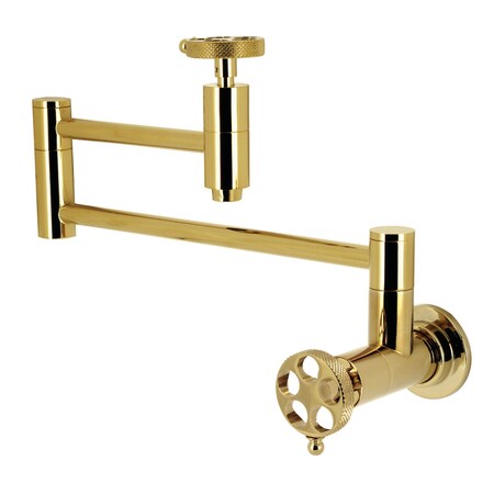 Kingston Brass Wall Mount Pot Filler Faucet with Knurled Handle, Polished Brass KS8102RKX