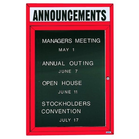 Aarco Enclosed Letter Board Directory w/ Powder Coated Red Aluminum Frame and Header, 24''Hx18''W, 1 Door ADC2418HR