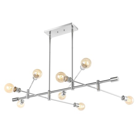 Jonathan Y Ikon 63" 8-Light Modern Vintage Arm-Adjustable Iron Linear LED Pendant, Chrome JYL7599A