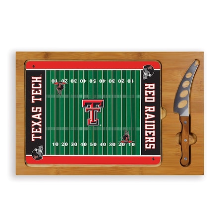 Picnic Time Family Of Brands NCAA Texas Tech Red Raiders Football Field Icon Glass Top Cutting Board & Knife Set 910-00-505-574-0