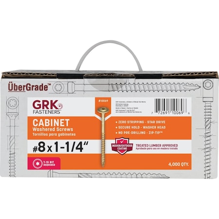 Grk Fasteners GRK No, 8 x 1-1/4'' Star Drive Cabinet Screw, 4000 Ct. 10069