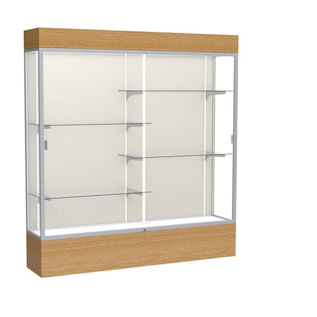 Ghent Lighted Floor Display Case 72x80x16, Plaque, Satin 2176PB-SN-AK