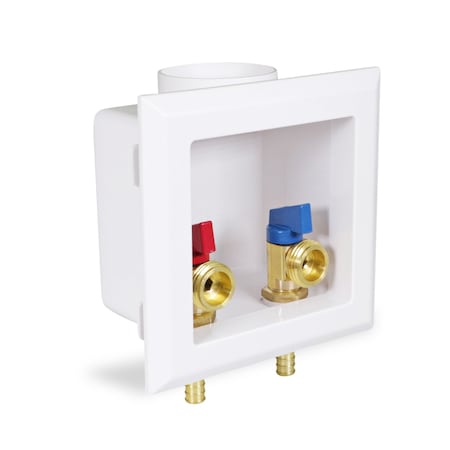 Everflow Compact Washing Machine Oulet Box, W/ 1/2'' PEX Barb Valves, White ABS SB110-P