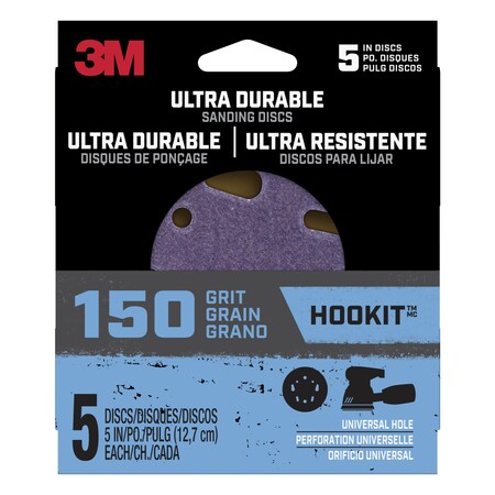 3M Ultra Durable 5 inch Power Sanding Discs, Universal Hole, 150 grit, 20PK DISC5IN5PK150