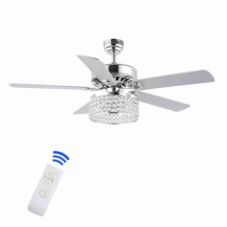 Jonathan Y Kristie 52" 3-Light Crystal/Metal Modern Glam Drum LED Ceiling Fan With Remote, Chrome JYL9709A