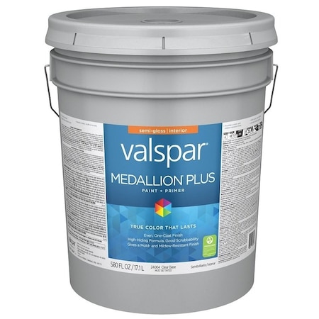 Valspar Medallion Plus 2700 Latex Paint, Acrylic Base, Semi-Gloss Sheen, Clear Base, 5 gal 028.0024004.008