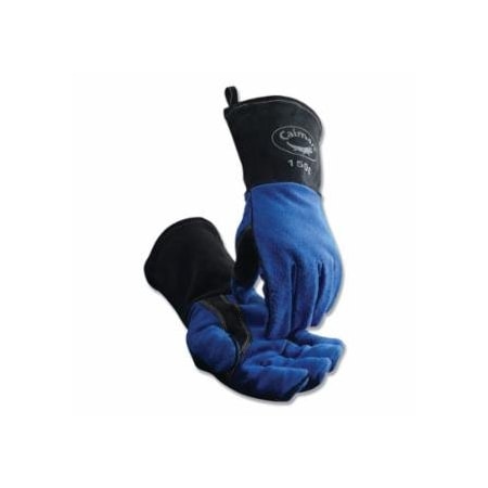 Caiman 1506 Cow Split Fleece Lined MIG/Stick Welding Gloves, Large, Blue/Graphite, 4 in Gauntlet Cuff 607-1506