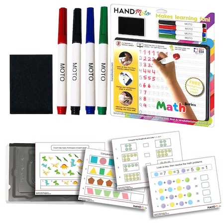 Handmoto Dry-Erase Learning Board, 4 Markers, 10 Activity Sheets - Math Series MA-MO-1