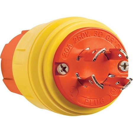 Pass & Seymour Locking Plug, 20 A, 250V AC, Three Phase, 3 Pole, Screw Terminals, Yellow 26W75AM