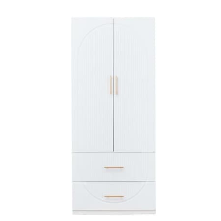 Homeroots 74" White Carved Geometric Two Door Two Drawer Combo Dresser 568811