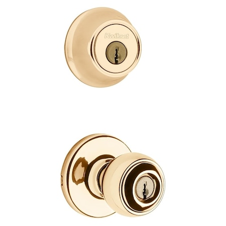 Kwikset Knob Lockset, 3 Grade, Keyed Key, Polished Brass, 238 x 234 in Backset, K6 Keyway 690P3CP6ALRCSK6