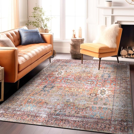 World Rug Gallery Transitional Distressed Machine Washable Non Slip Area Rug 4 ft x 6 ft Multi 6030MULTI4X6