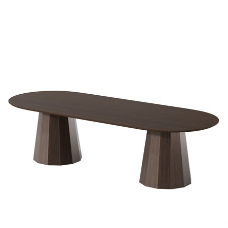 Homeroots 86" Walnut Wood Double Pedestal Base Oval Dining Table 720678