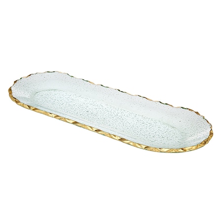 Homeroots 18in Clear and Gold Oval Crystal Serving Tray 517525