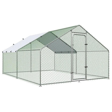 Wrightmaster 9.8 ft. x 9.8 ft. x 6.5 ft. Large Metal Chicken Coop w/ Waterproof and Anti-Ultraviolet Cover ZR-5505P437813