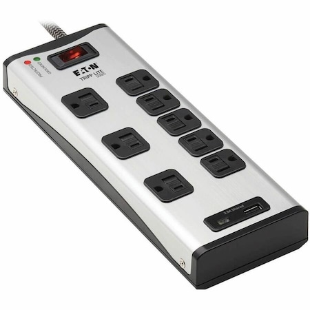 Tripp Lite Power Strip, Surge, USB, 8 5-15R, 5-15P, 8 ft., Black/Silver TLM88USBC