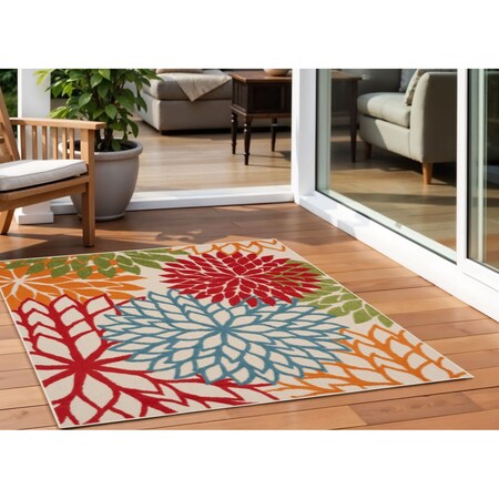 Homeroots 5' Green Orange and Red Indoor Outdoor Area Rug 521645
