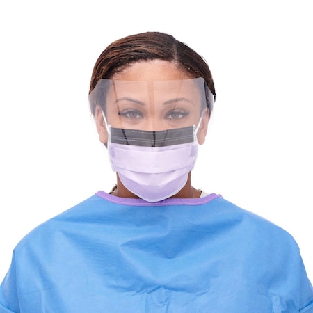 Medline ASTM Level 3 Procedure Face Mask w Eye Shield and Ear Loops, Anti-Fog Foam, Anti-Glare Strip, 25PK NON27410ELZ