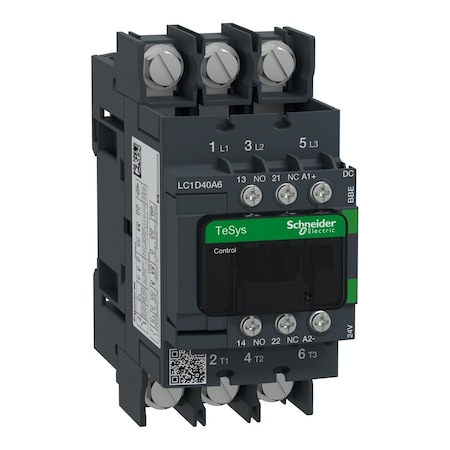Schneider Electric IEC Magnetic Contactor, 1NC/1NO, 24V DC, 3 P, Non-Reversing, Screw LC1D40A6BBE