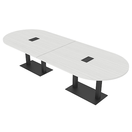 Skutchi Designs Racetrack Conference Table With Power Unit, 48 in W, 144 in L, White HAR-RAC-48X144-DOU.BK-WA7976-EBLK