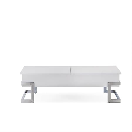 Homeroots 47" White and Silver Wood And Metal Lift Top Sled Coffee Table 286268