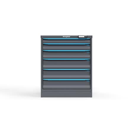 Strong Hold 6 drawer cabinet - (1x 2ft, 1x 3ft, 1x 4ft, 3x 5ft) - Blue accents - E-Lock w/ Tracking S3036-PPTAS-0605FS