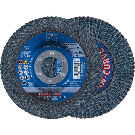Pferd PFERD Flap Disc, 4-1/2inx 7/8, Z SGP CURVE STEELOX, 40 Grit, Medium Radius, Zirconia, 2PK 66991