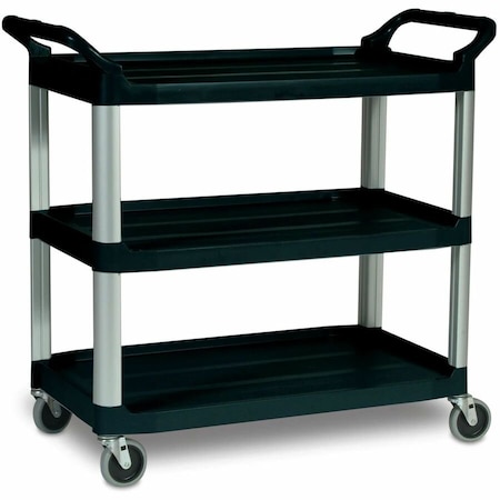 Rubbermaid Commercial Dual-Handle Utility Cart with Lipped Plastic Shelves, Plastic, 300 lb Load Capacity, 3 Shelves FG409100BLA