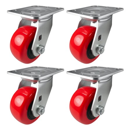 Hyw Products Heavy Duty Caster Set 4in Polyurethane on Plastic Wheels, 4 Swivel, 4PK 40-40S-A1-PU-4