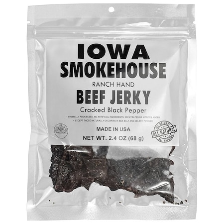 Iowa Smokehouse -m Snacks, Beef Jerky Cracked Black Pepper, 2.4 oz, Bag IS-RH2JP