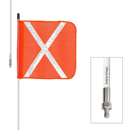 Safetywhips Warning Whip Heavy Duty Whip with Flag, White Whip, Orange Flag, White Reflective X, 72 Length SW06QDNP-XW